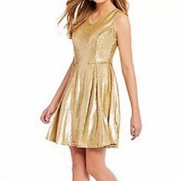 Copper key Gold Sequin Dress Size L Cocktail Party Cruise - Picture 1 of 9